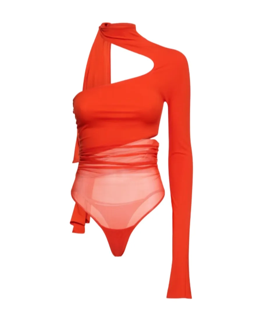 Asymmetrical Jersey Mesh Jumpsuit