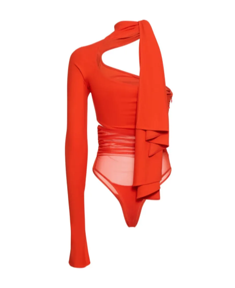 Asymmetrical Jersey Mesh Jumpsuit