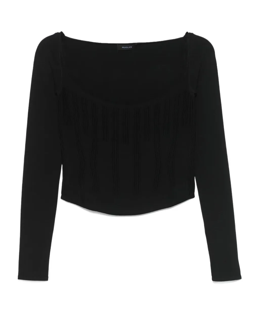 Mugler Boning Detailed Sqaure Neck Jumper