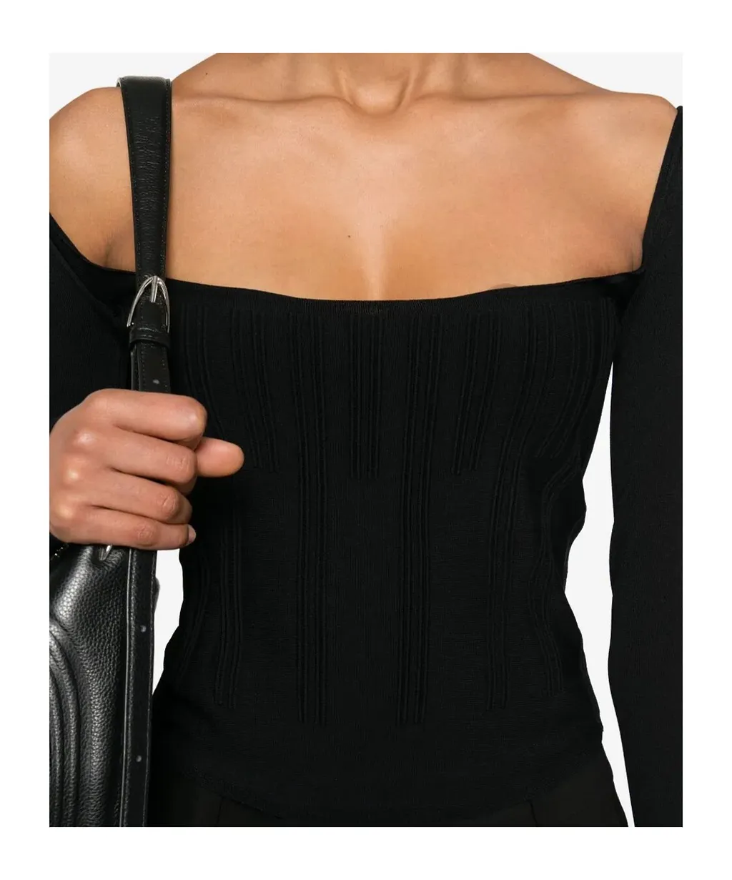 Mugler Boning Detailed Sqaure Neck Jumper