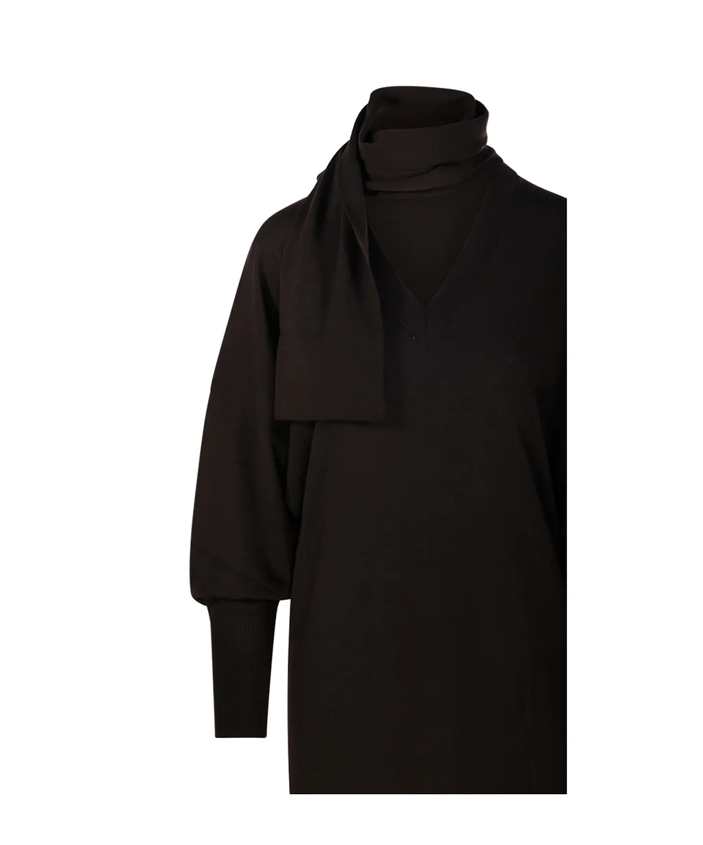V-Neck Balloon-Sleeve Dress