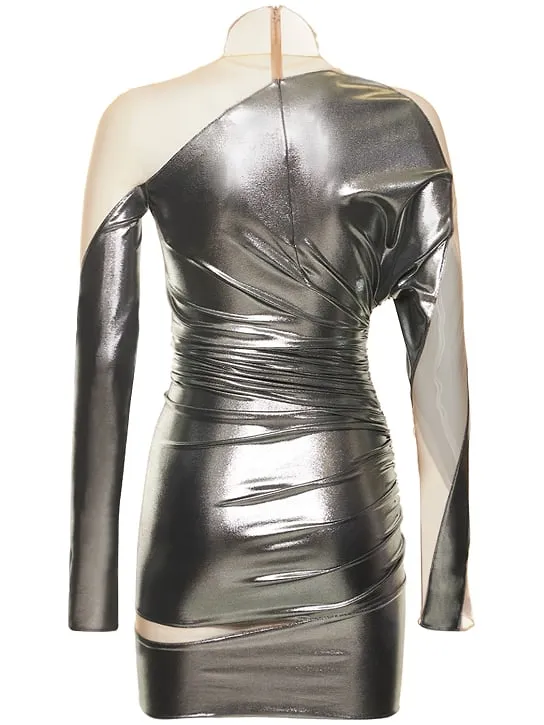 Metallic Jersey & Tulle Mini Dress