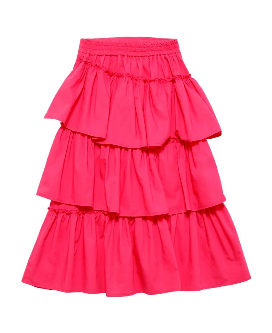 Layered Cotton Poplin Long Skirt