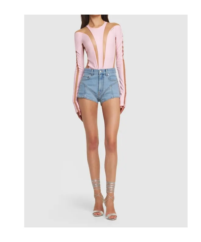 Ruffle-Trimmed Denim Shorts