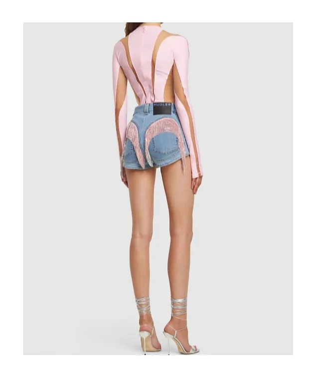 Ruffle-Trimmed Denim Shorts