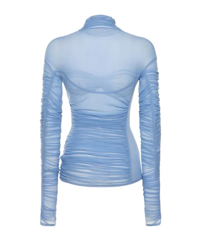 Puffy High Neck Long Sleeve Blouse