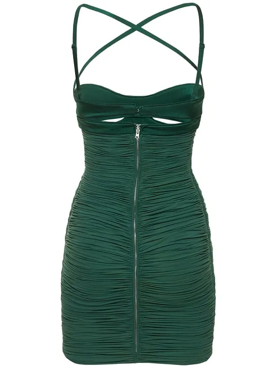 Ruched Sheer Jersey Crossed Mini Dress
