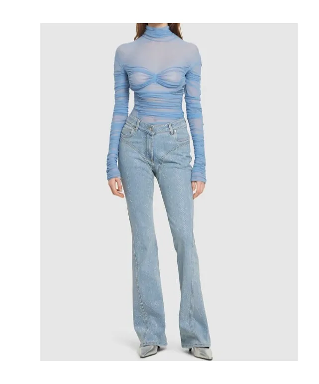 Puffy High Neck Long Sleeve Blouse