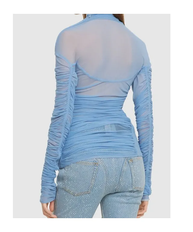 Puffy High Neck Long Sleeve Blouse