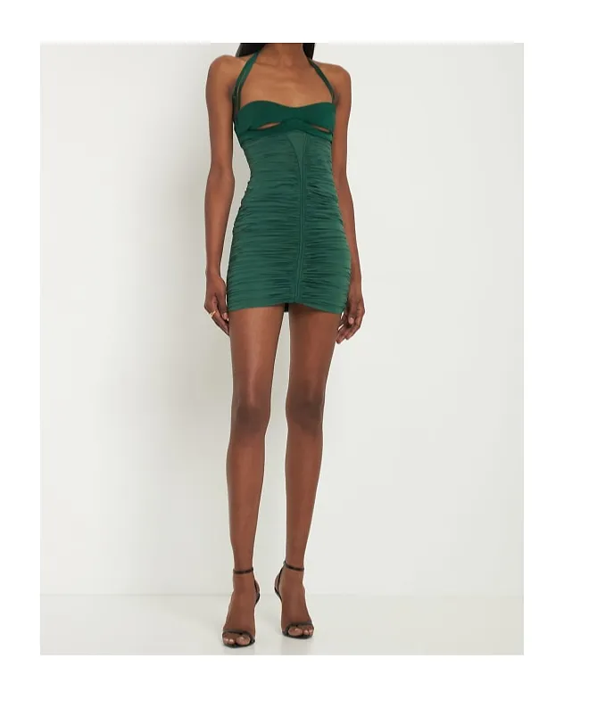 Ruched Sheer Jersey Crossed Mini Dress