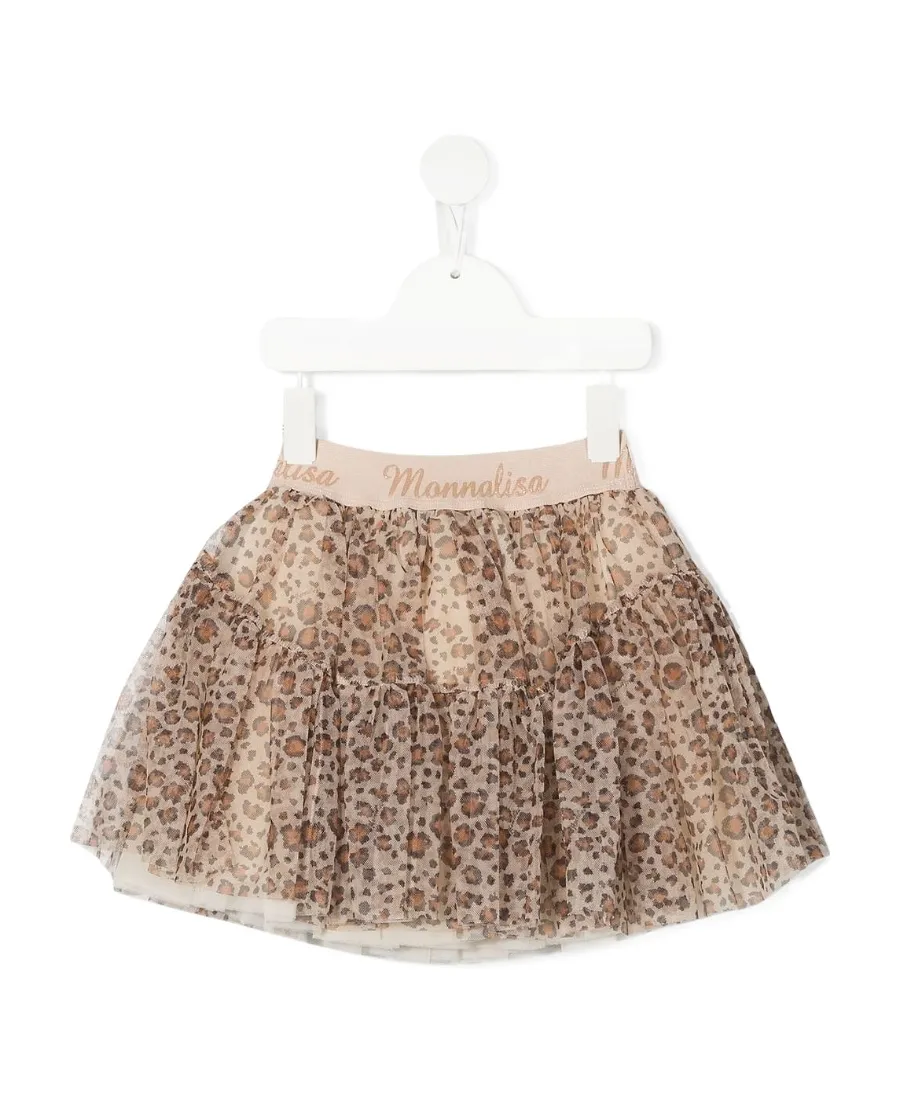Monnalisa Logo Waistband Leopard Pattern Skirt