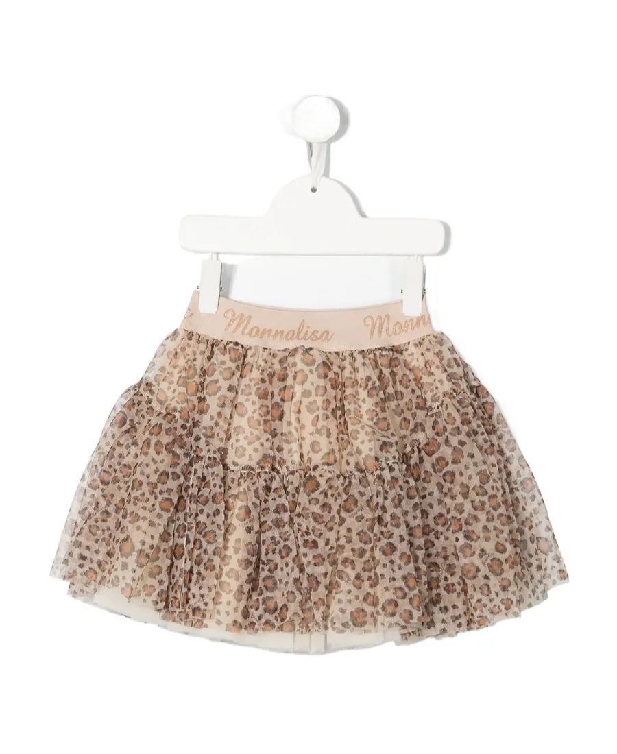 Monnalisa Logo Waistband Leopard Pattern Skirt