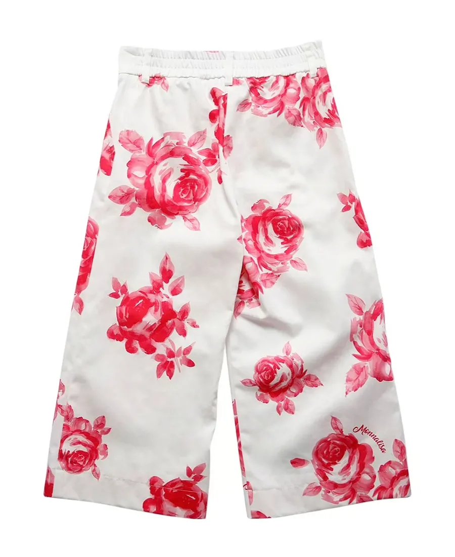 Printed Cotton Satin Wide-Leg Pants