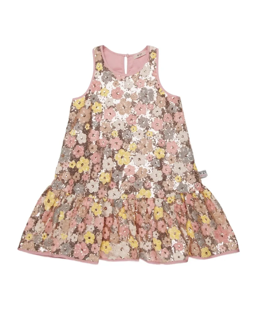 N°21 Kids Sequin Floral Sleeveless Dress