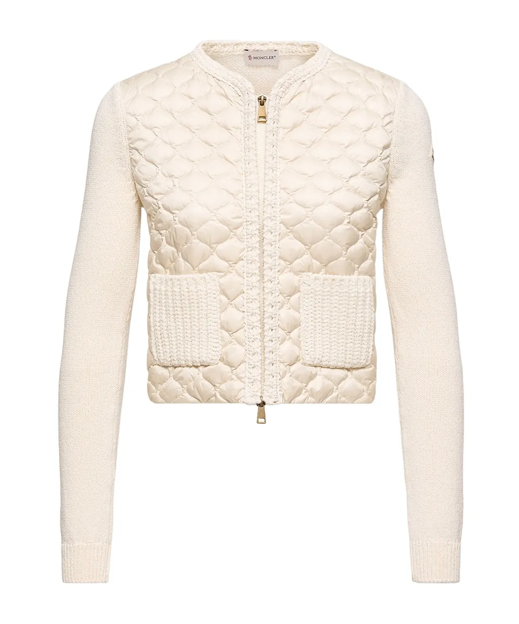 Moncler Geometric-Quilted Padded Zip-Up Cardigan