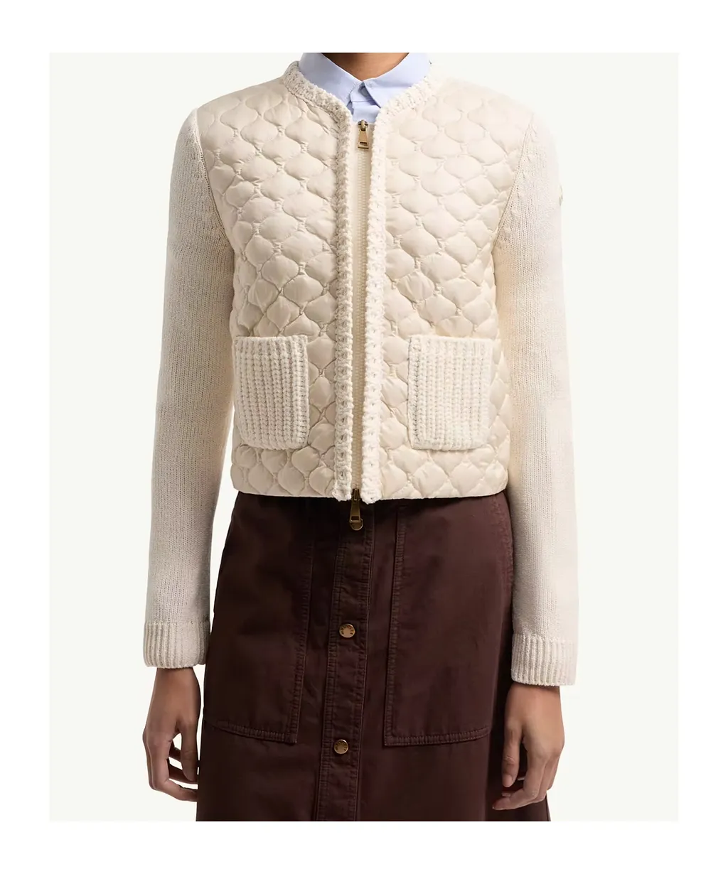 Moncler Geometric-Quilted Padded Zip-Up Cardigan