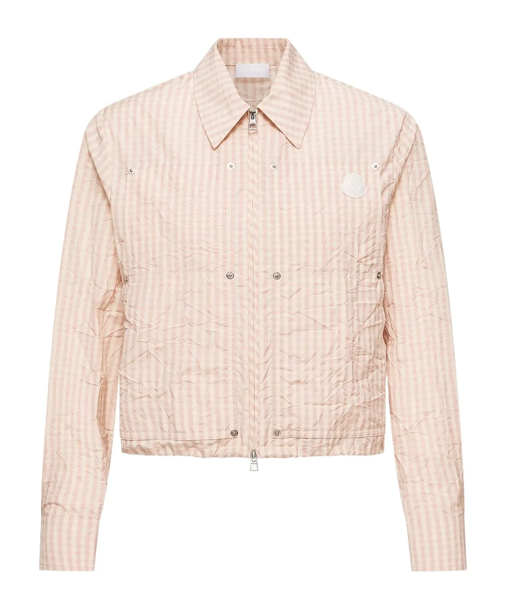 Moncler Gingham Logo Patch Zip-Up Shirt