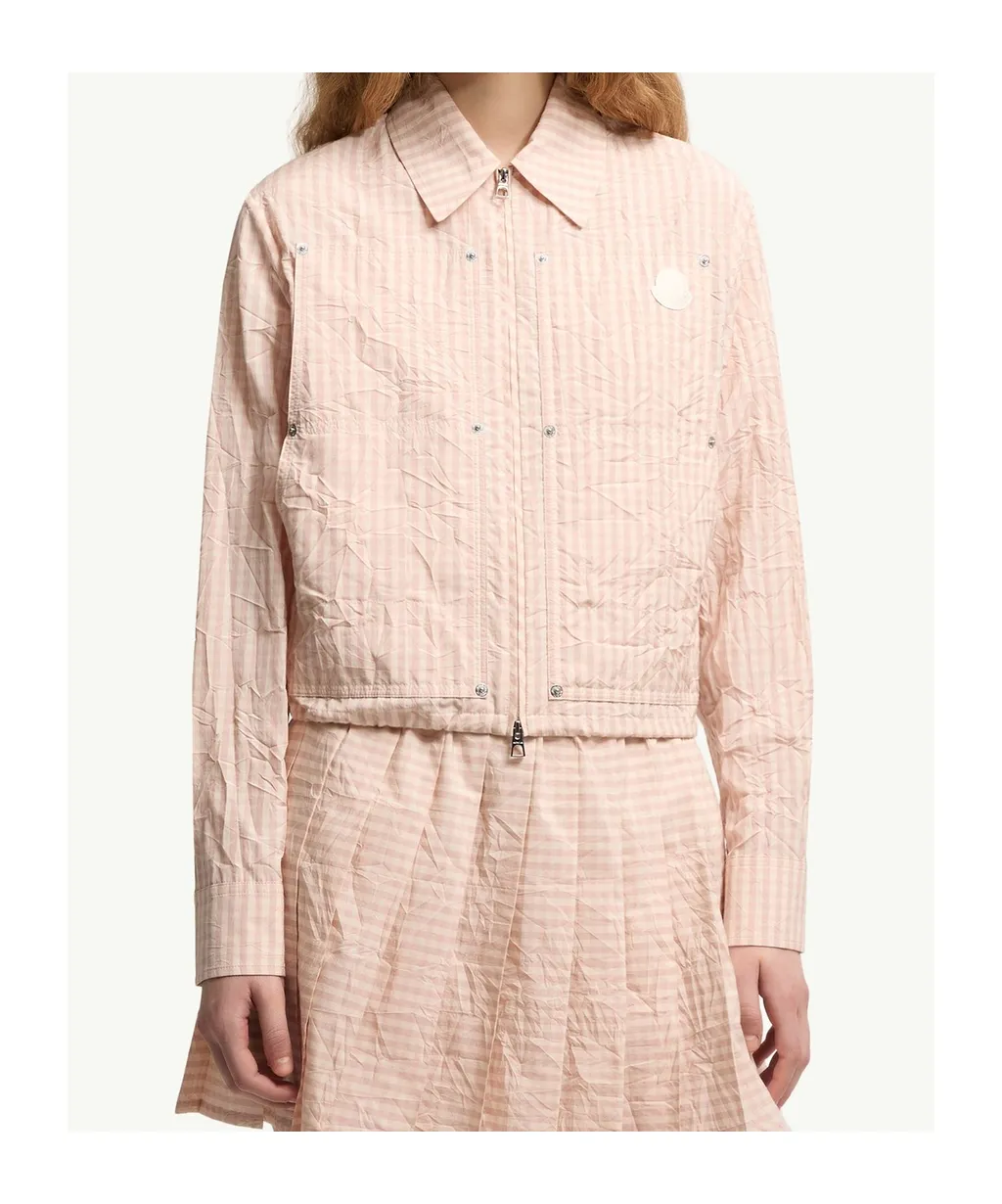 Moncler Gingham Logo Patch Zip-Up Shirt