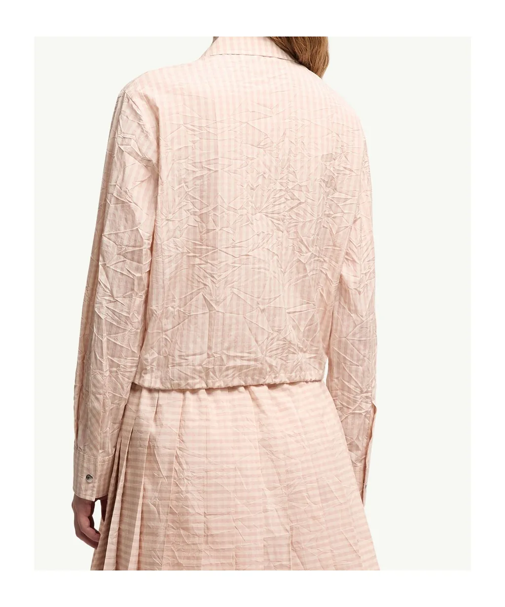 Moncler Gingham Logo Patch Zip-Up Shirt