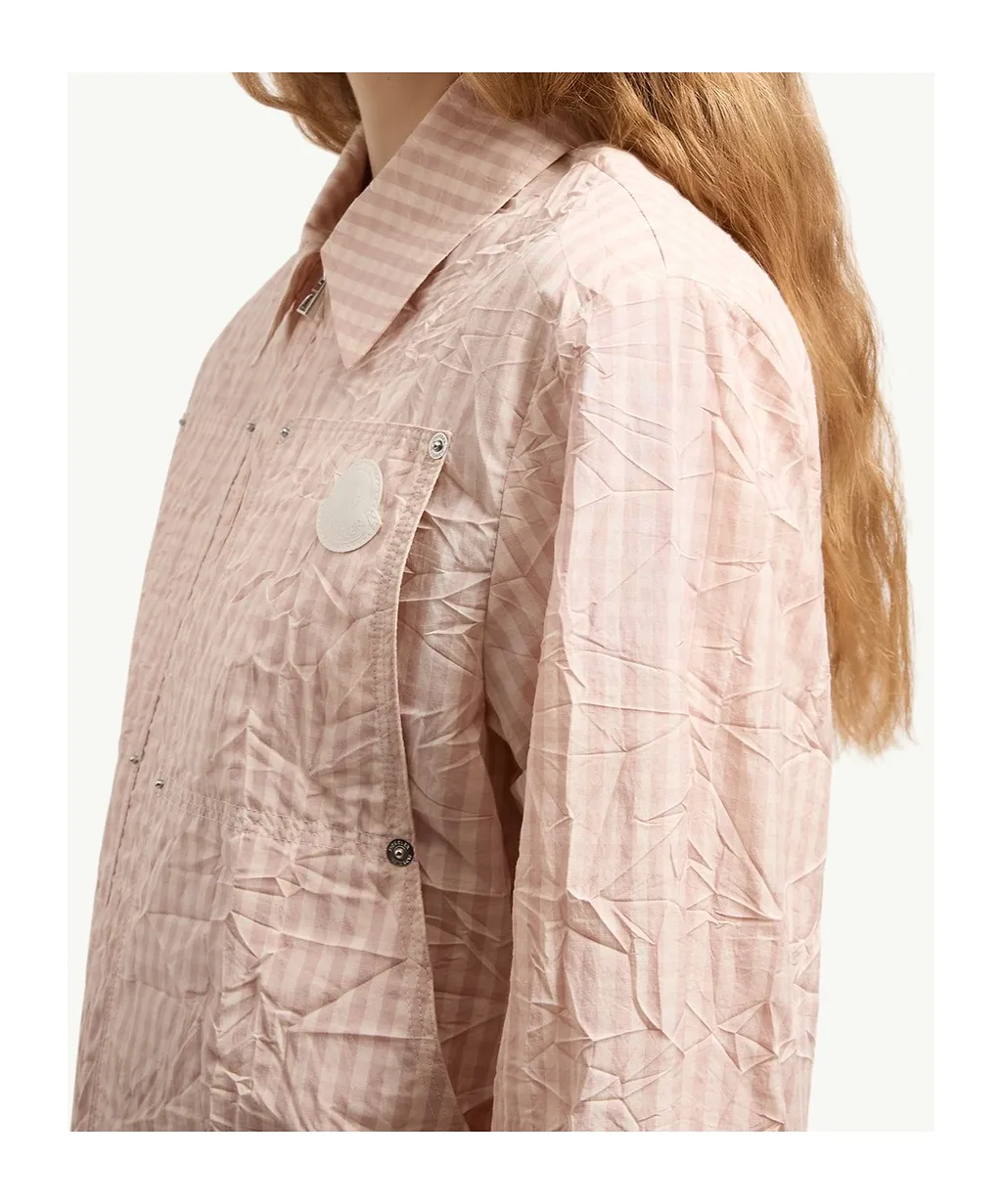 Moncler Gingham Logo Patch Zip-Up Shirt