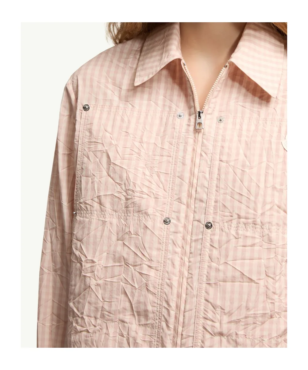 Moncler Gingham Logo Patch Zip-Up Shirt