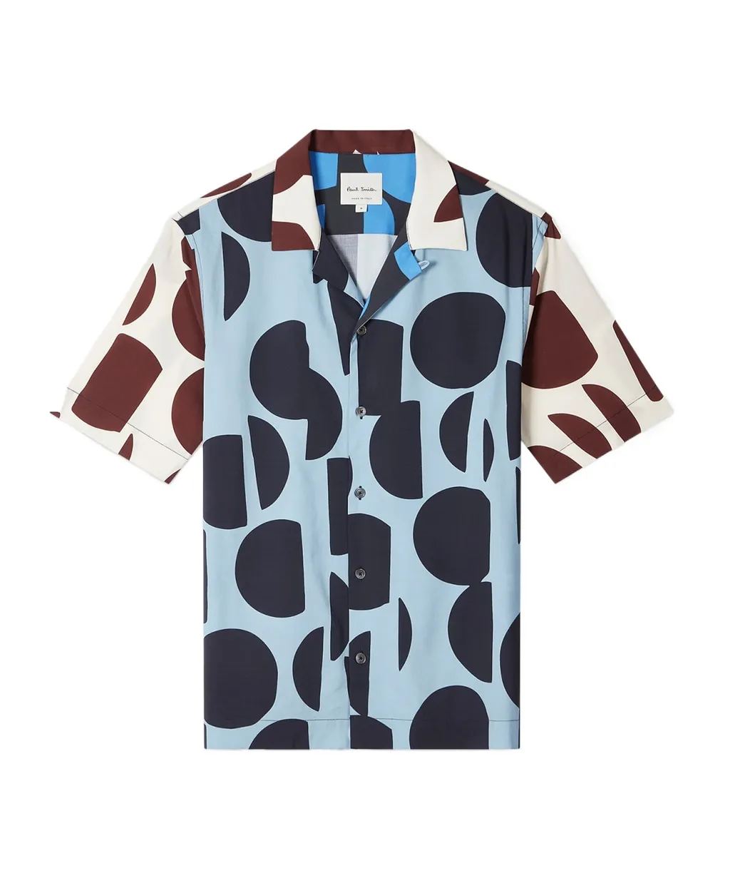 Cut-Up Dots Print Short-Sleeve Shirt