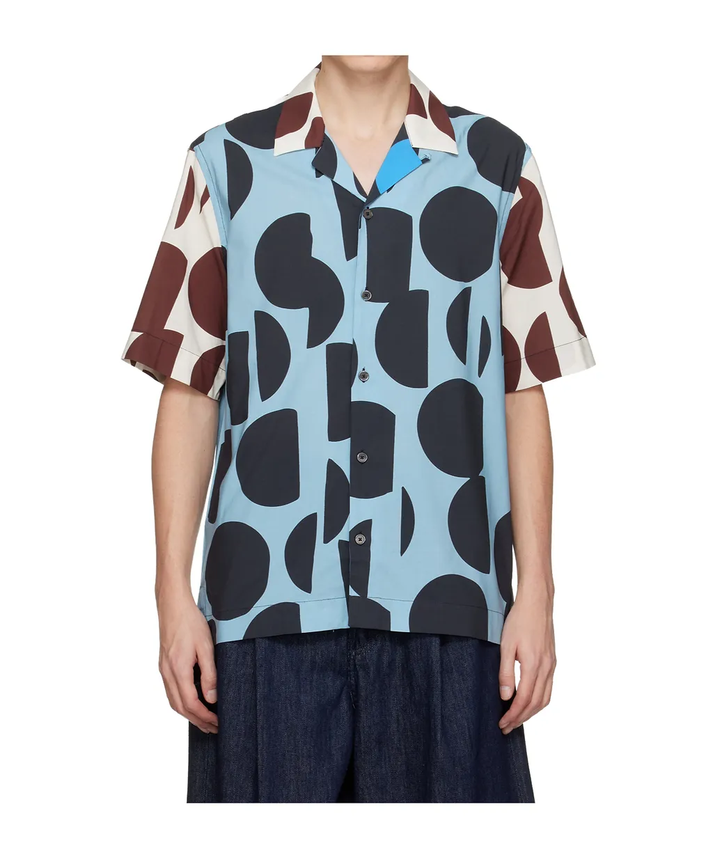 Cut-Up Dots Print Short-Sleeve Shirt