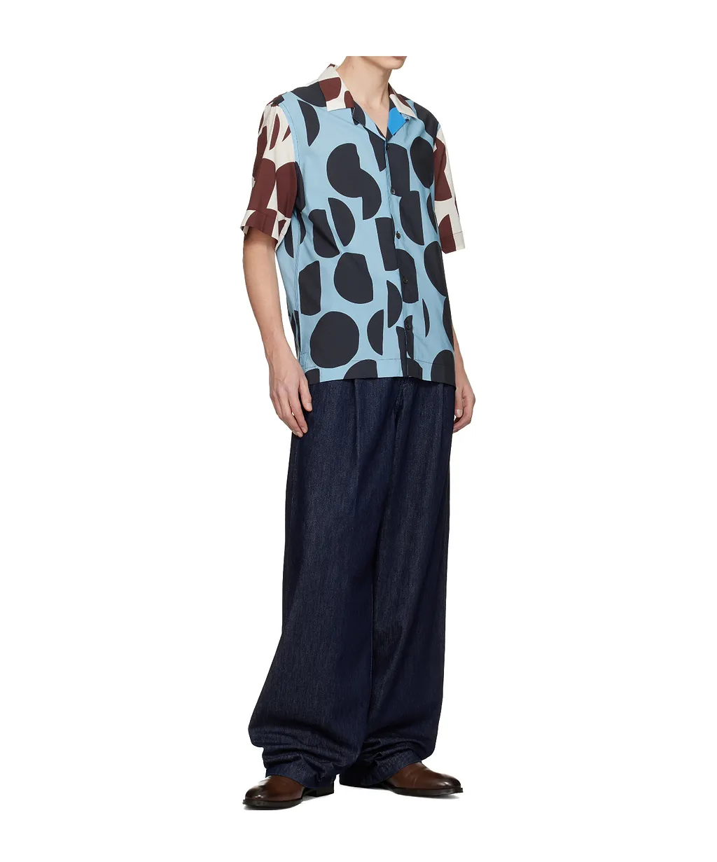 Cut-Up Dots Print Short-Sleeve Shirt
