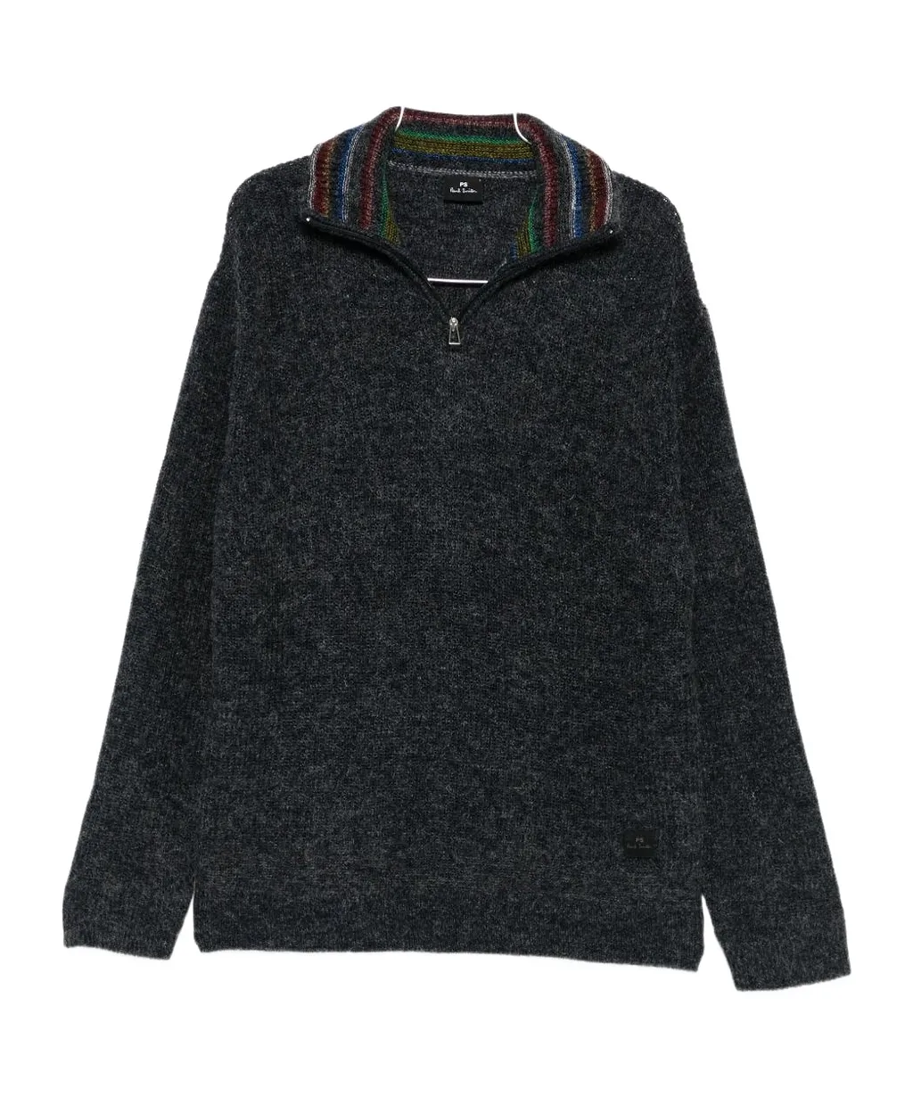 Ps Paul Smith Half-Zip Striped-Collar Jumper