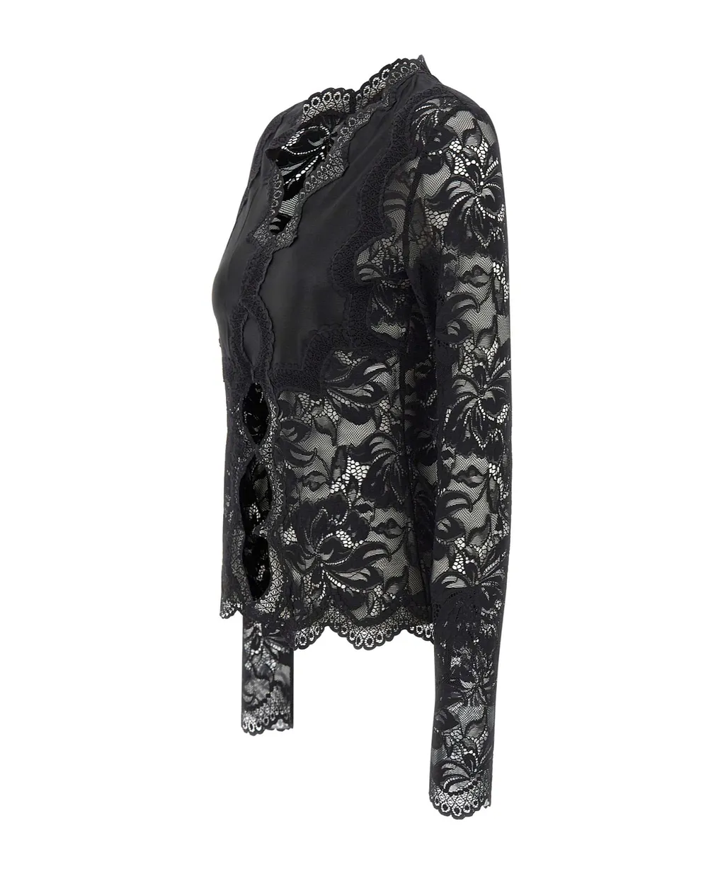 Rabanne Lace Cut-Out Long-Sleeve Top