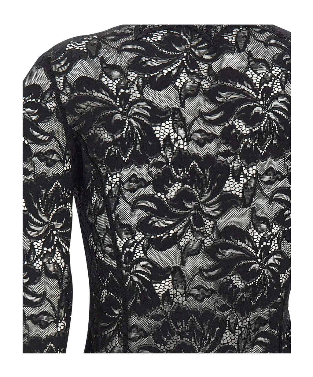 Rabanne Lace Cut-Out Long-Sleeve Top
