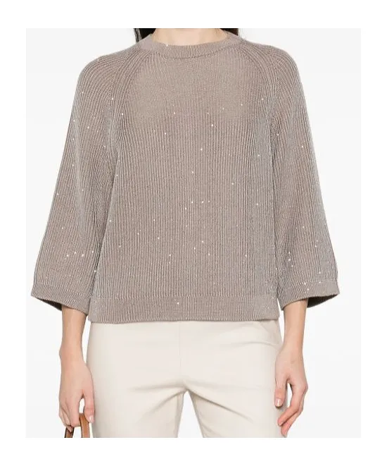 Embellished Ribbed-Knit Sweater