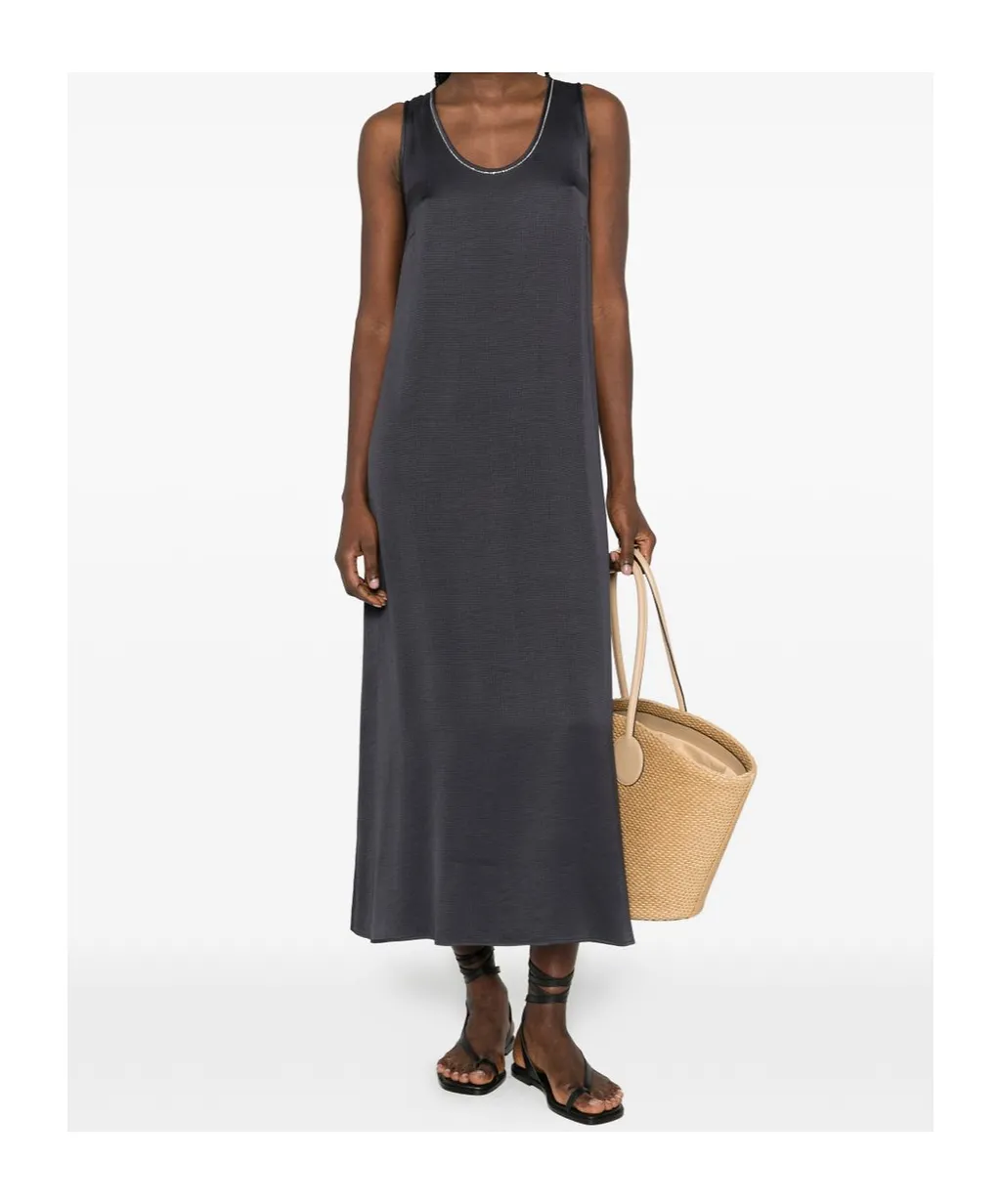 Embellished-Neckline Midi Dress