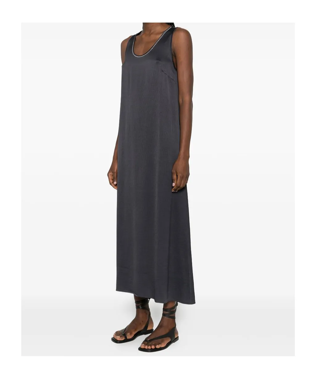 Embellished-Neckline Midi Dress