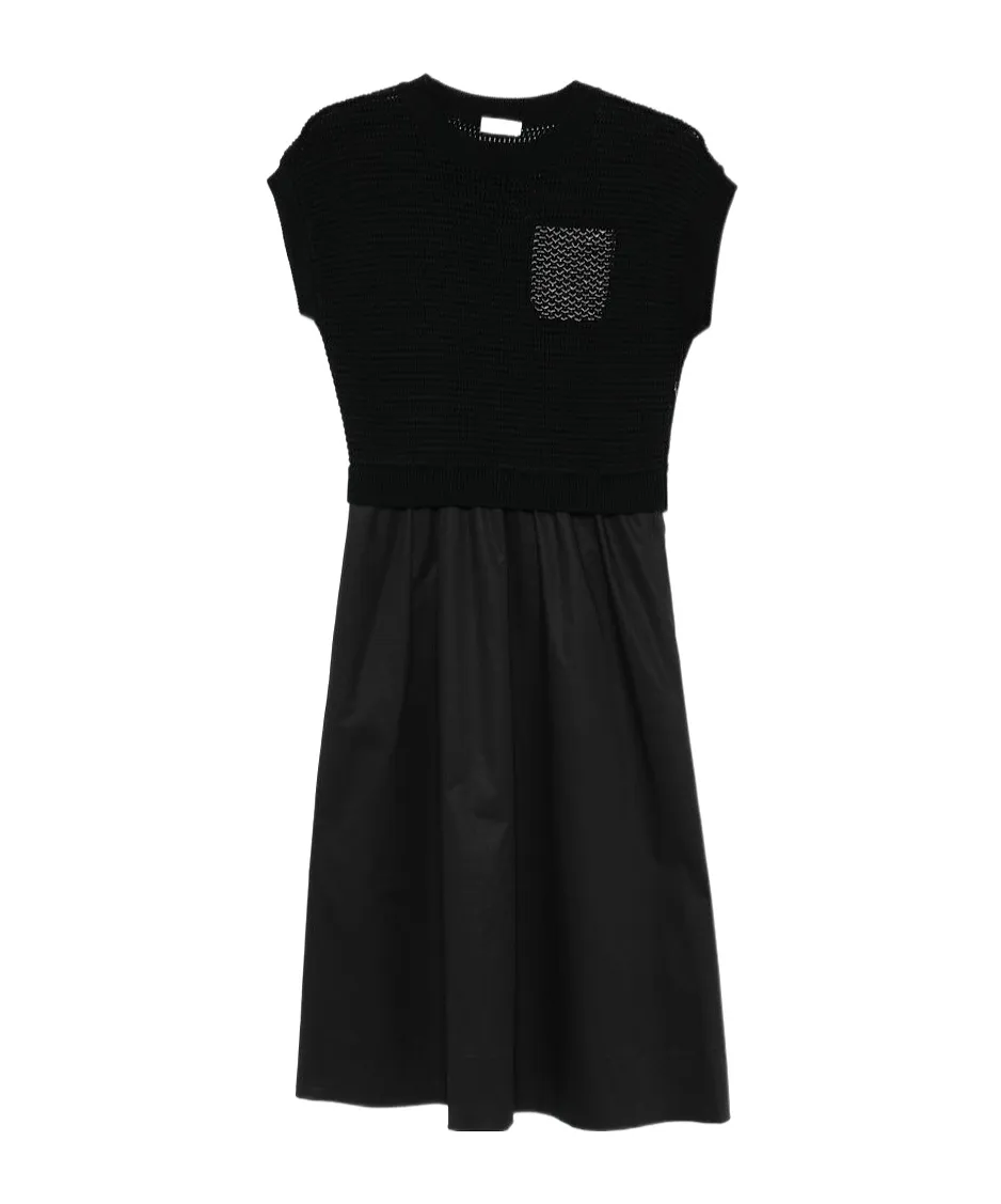 Knitted-Panel Midi Dress