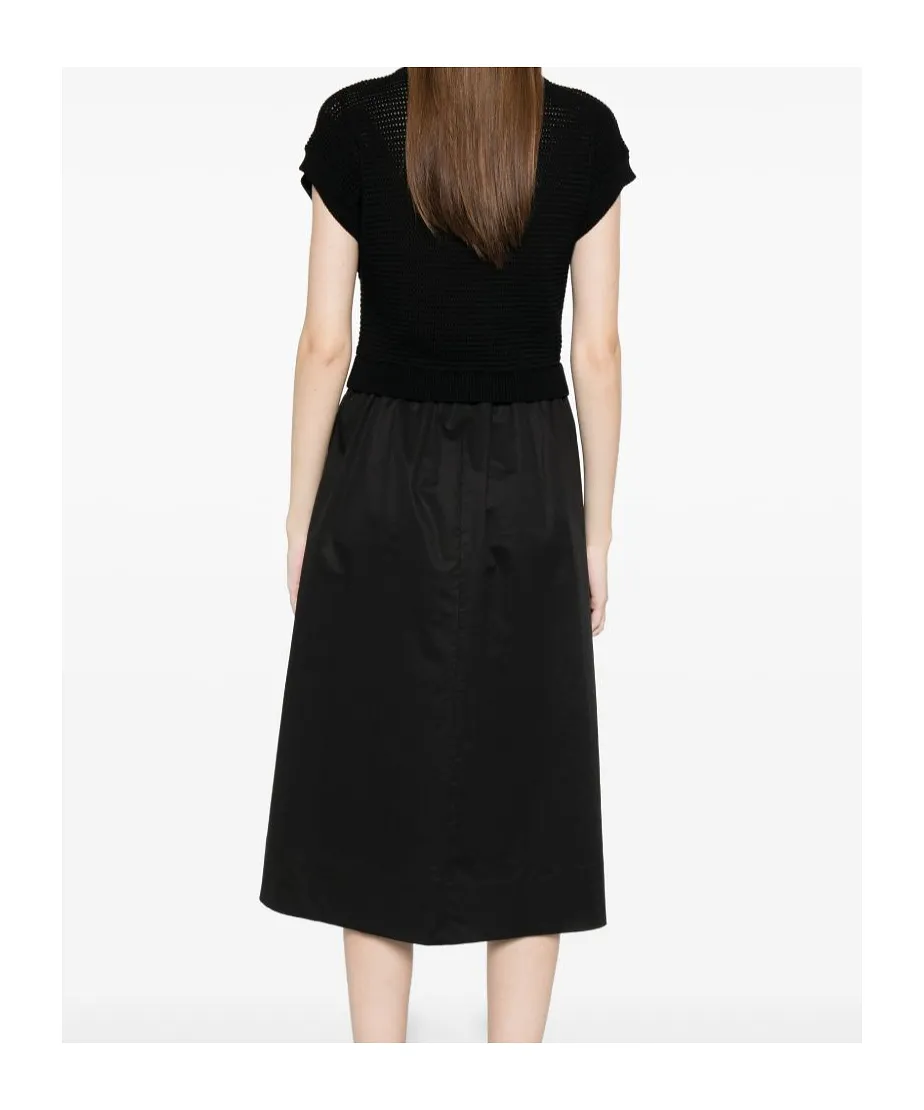 Knitted-Panel Midi Dress