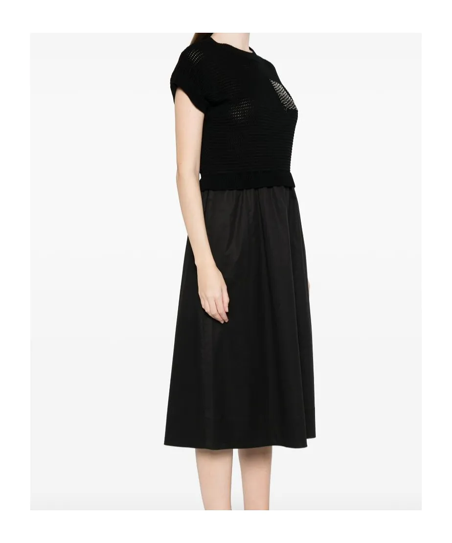 Knitted-Panel Midi Dress