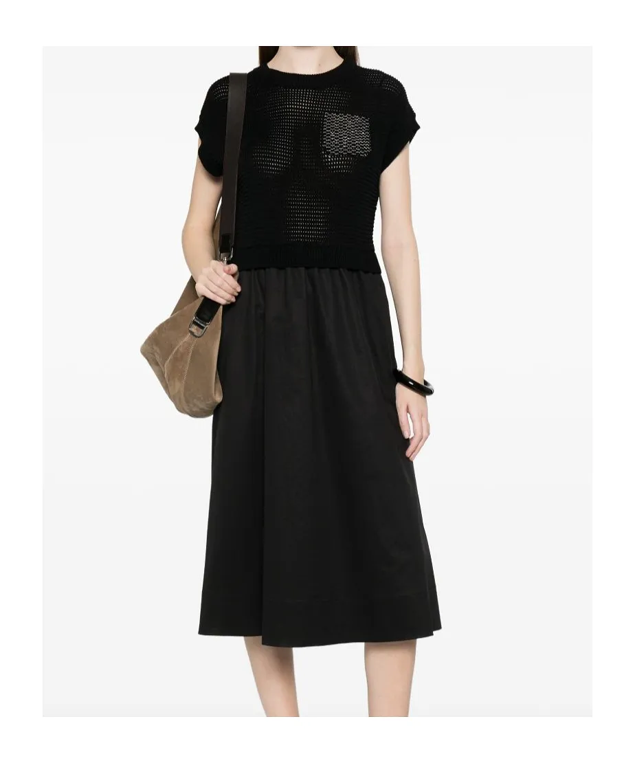 Knitted-Panel Midi Dress