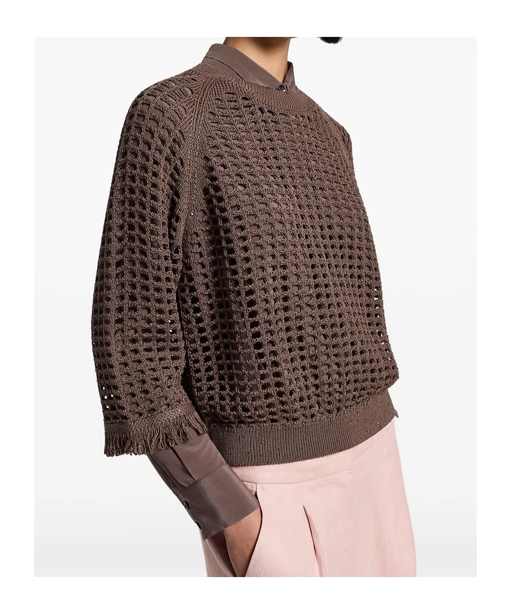 Peserico Openwork Fringed Knitted Sweater