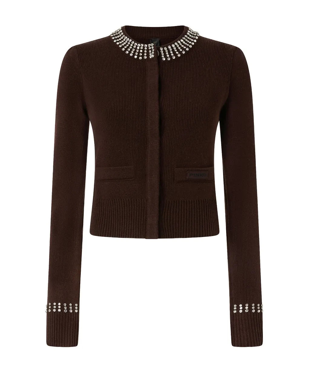 Pinko Embellished Neck Knitted Cardigan