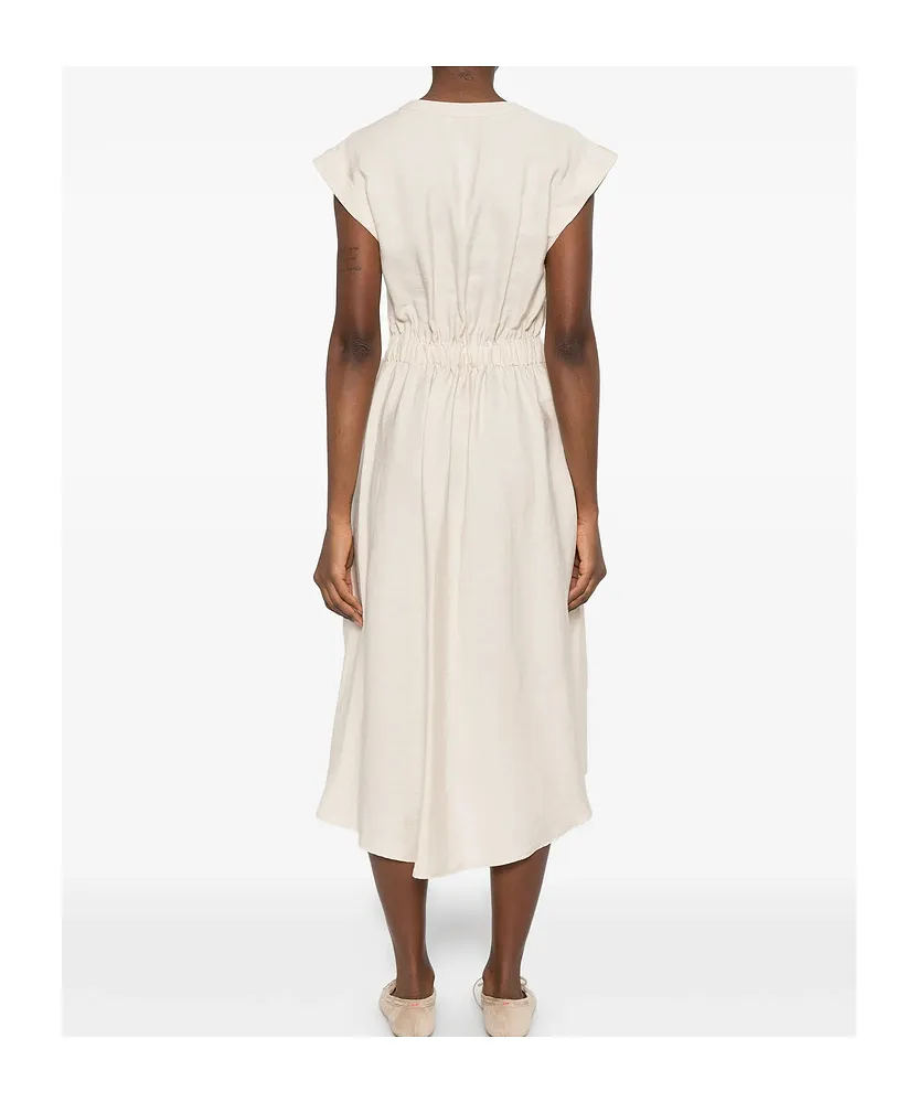 V-Neck Belted-Waist Midi Dress