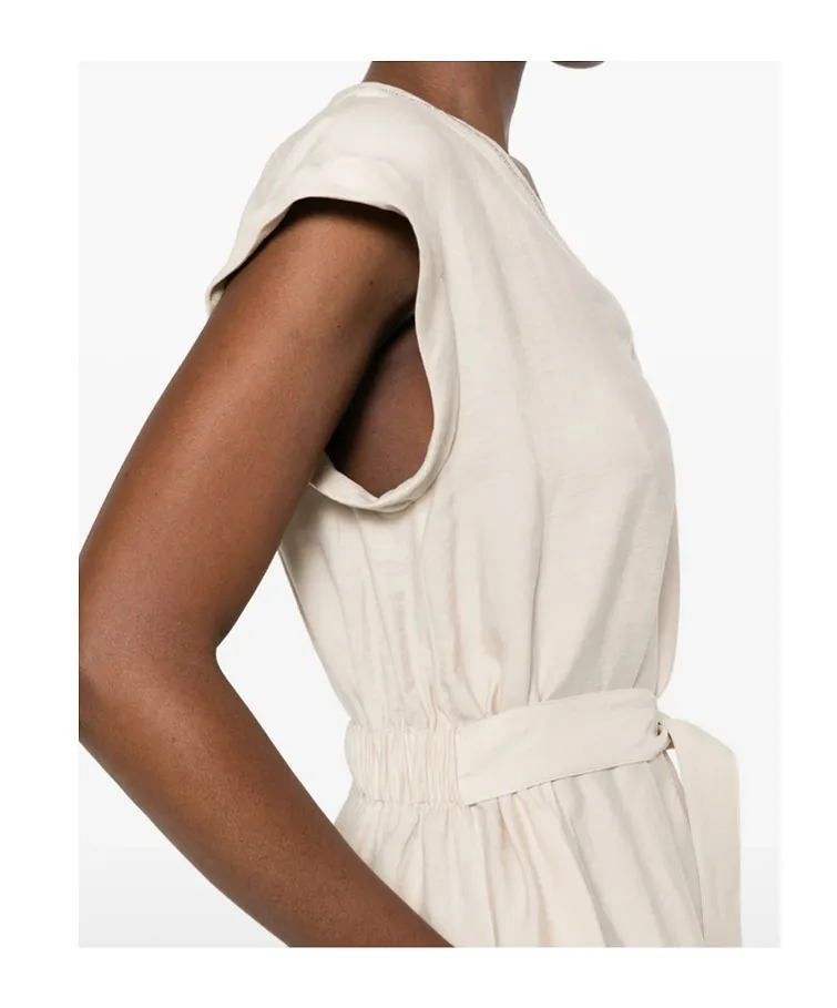 V-Neck Belted-Waist Midi Dress