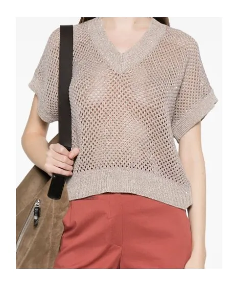 V-Neck Open-Knit Sweater