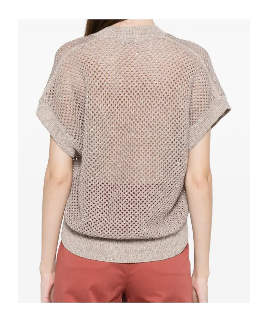 V-Neck Open-Knit Sweater
