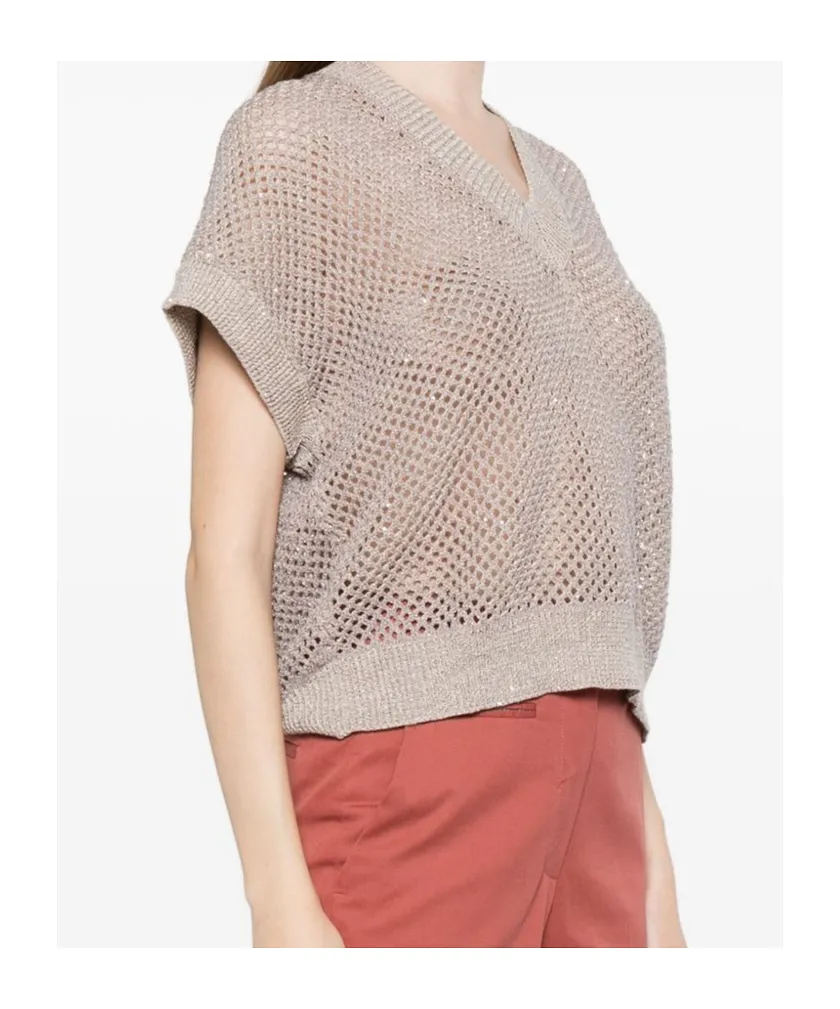 V-Neck Open-Knit Sweater
