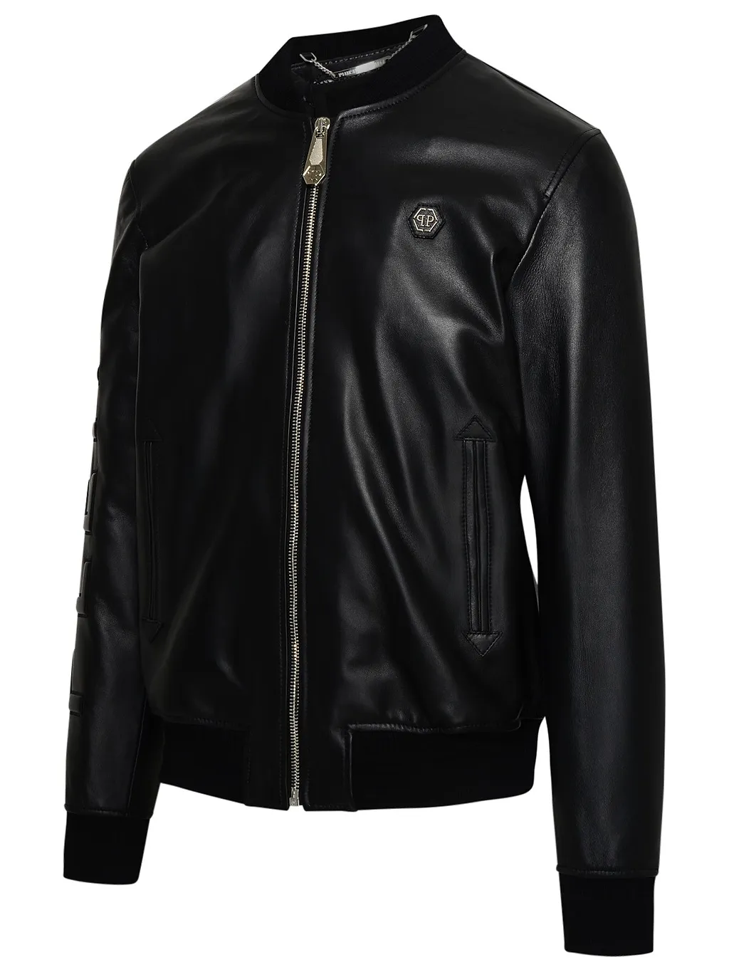 Embossed-Logo Leather Jacket
