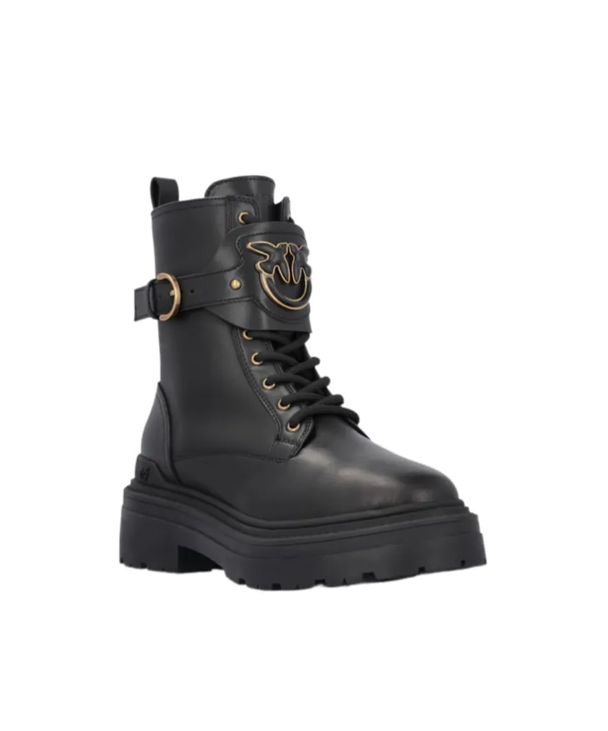 Pinko Logo Plaque Combat Boots