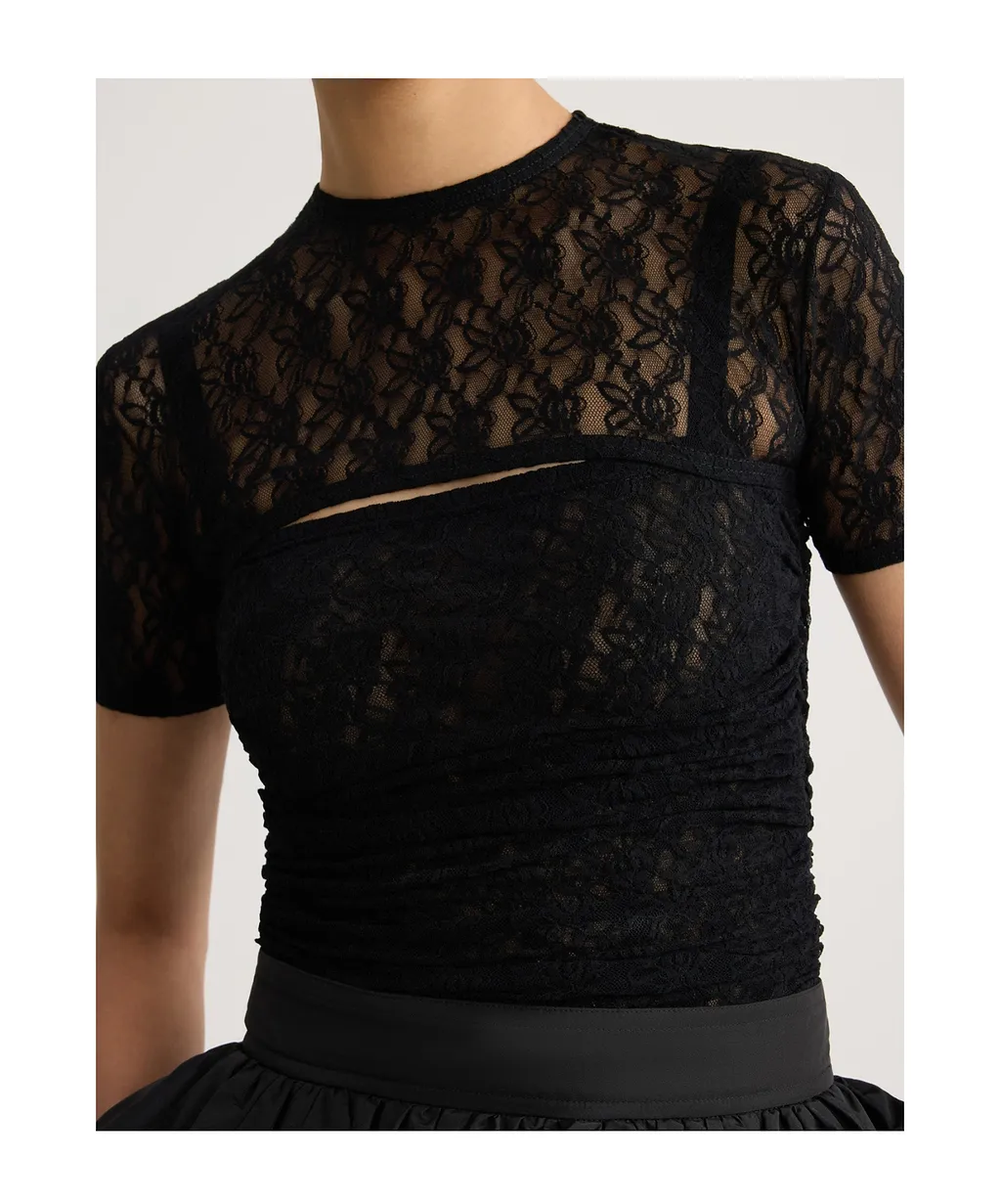 Patou Sheer Lace Short-Sleeve Top