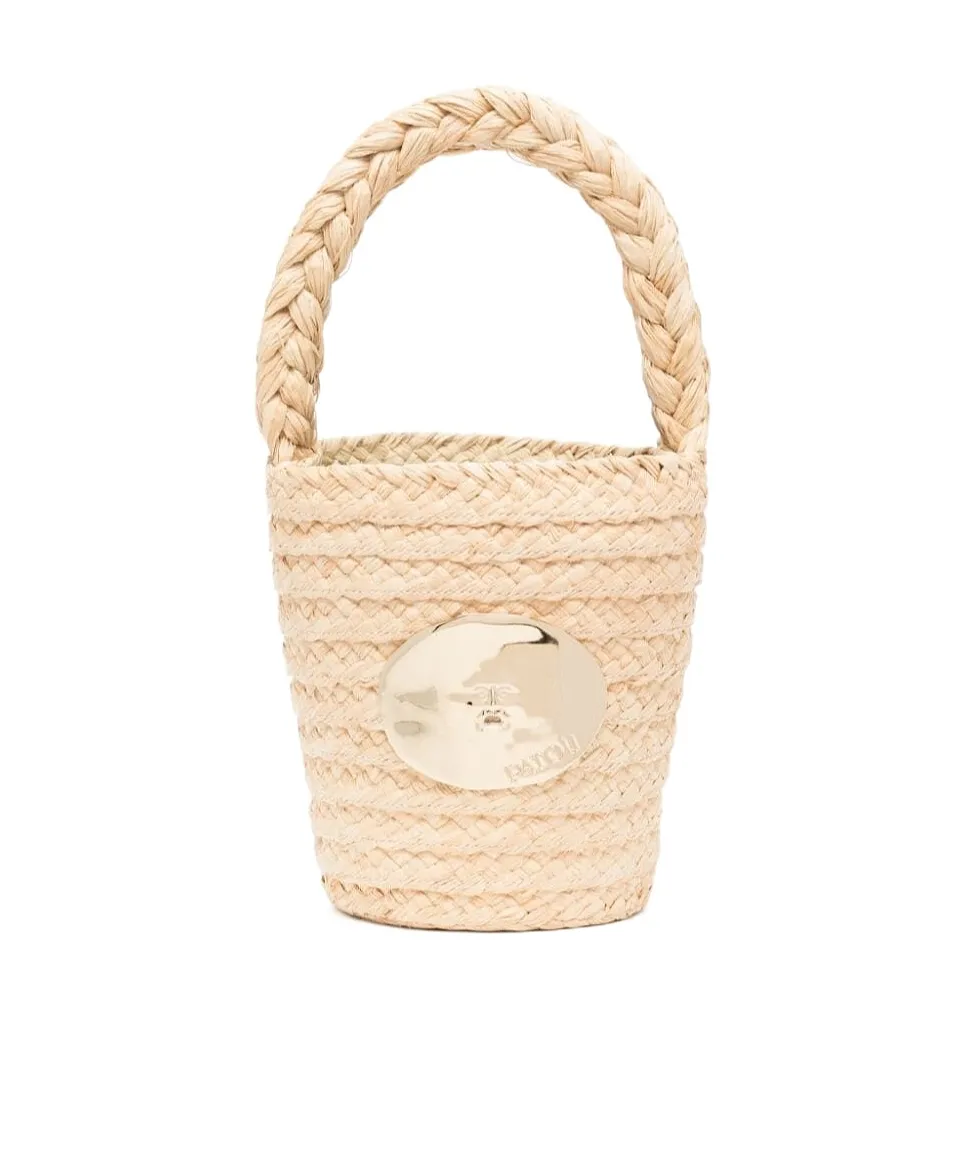 Patou Iconic Logo-Engraved Woven Bucket Bag