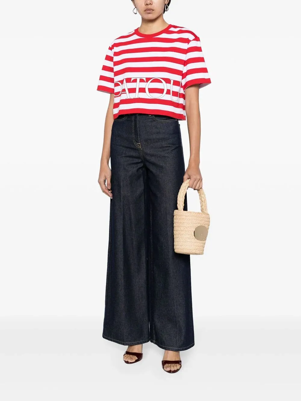 Patou Iconic Logo-Engraved Woven Bucket Bag